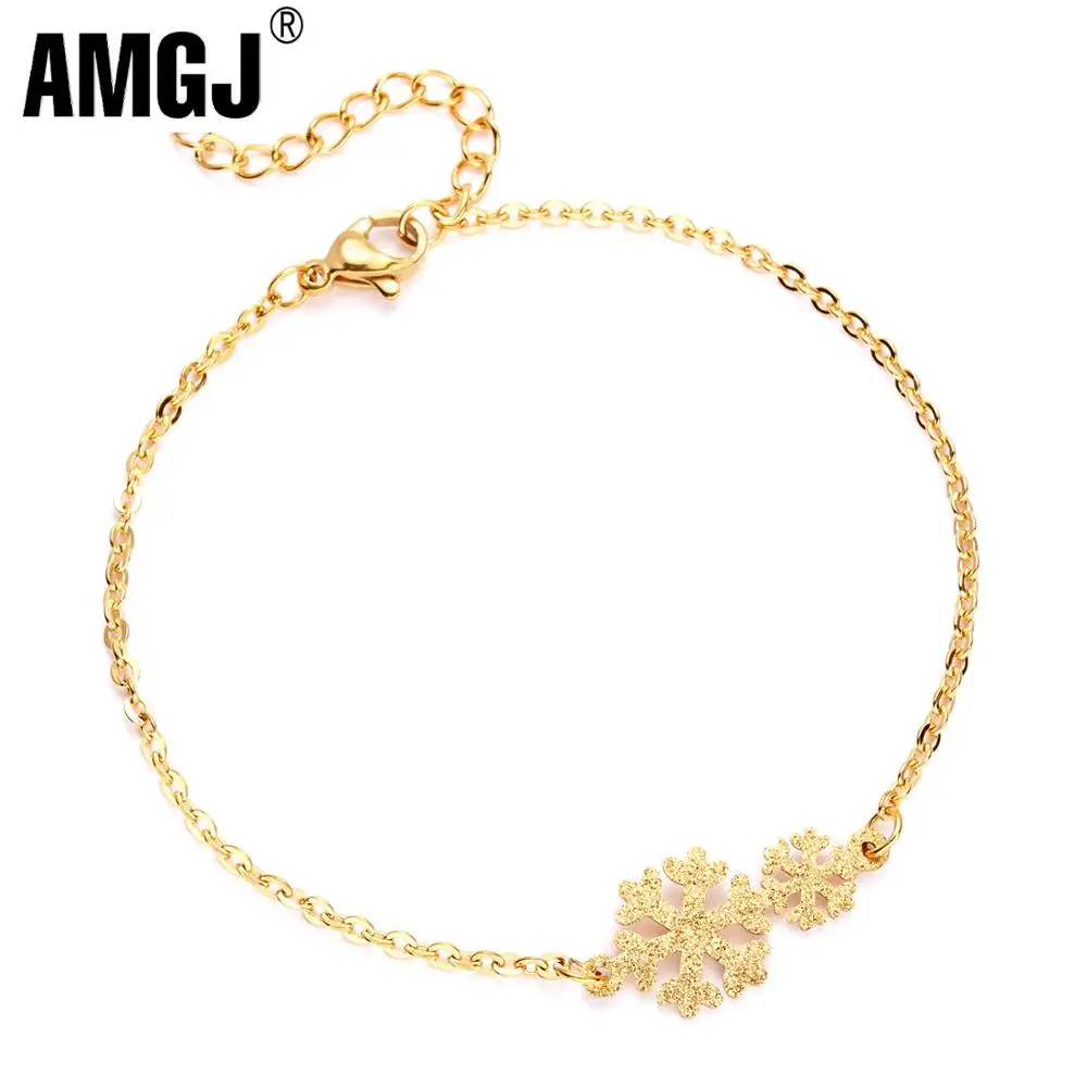 

Snowflake Chain Bracelet & Bangles for Woman Girl Scrub Gold Color Stainless Steel Chain Link Femme Bracelet Christmas Gift