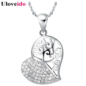 

Uloveido Kolye Silver Collares Mujer Heart Necklaces Collier Femme Simulated Diamond Necklace for Women Fashion Pendants N586