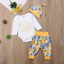 Одежда для маленьких девочек топы, боди, штаны с цветочным принтом повседневные хлопковые комплекты из 3 предметов теплая одежда для маленьких девочек от 0 до 24 месяцев