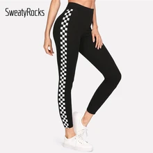 SweatyRocks, черные, клетчатые, тянущиеся леггинсы, обтягивающие, высокая талия,, одежда для активного отдыха, укороченные Леггинсы для женщин, леггинсы для активного отдыха