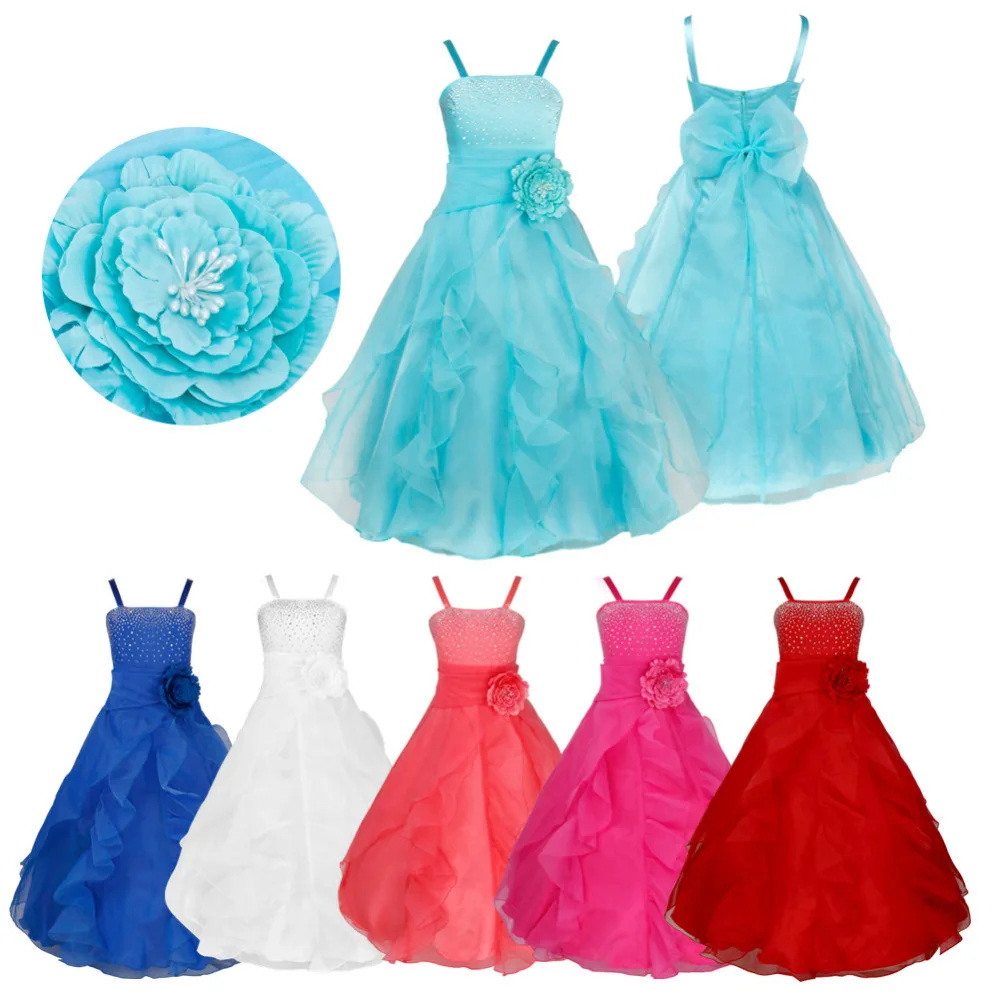 CHIFFON BOWKNOT SLEEVELESS IRREGULAR FLOWER GIRL KIDS PRINCESS CHIC DRESS NICE