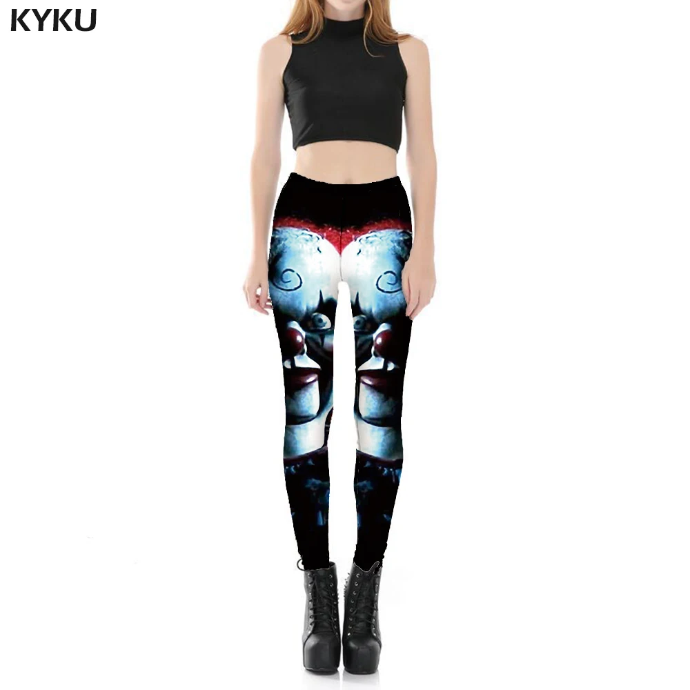 

KYKU Clown Leggings Women Graffiti Spandex Punk Leggins Black Printed pants Gothic Ladies Womens Leggings Pants Casual Slim