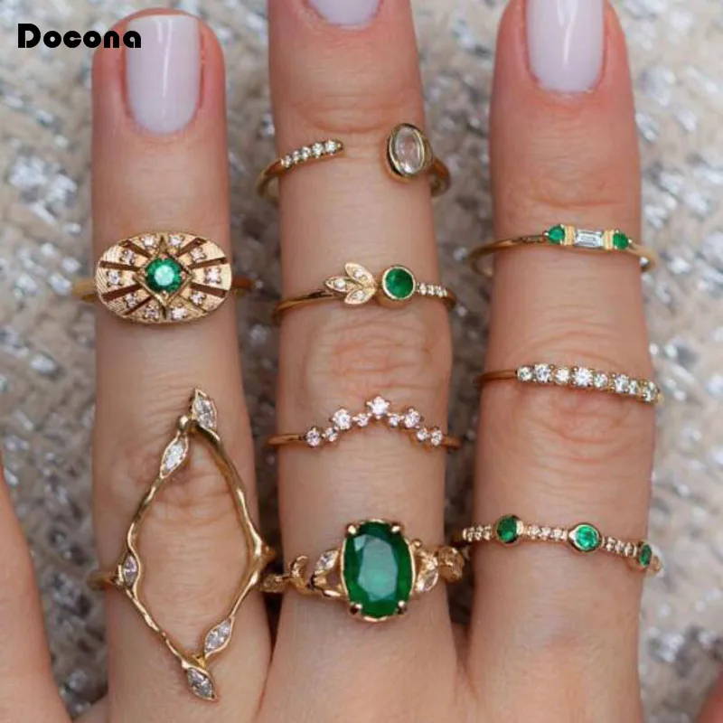 

Doocna 9ocs/sets Bohemia Luxury Gold Color Finger Rings Hollow Geometric Hard Crystal Stone Jewelry For Women Men Gift 7120
