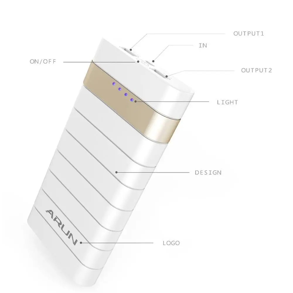 ARUN 20000 mah Мощность Bank внешняя Батарея повербанк 18650 Мощность банк Портативный мобильного телефона Зарядное устройство для Xiaomi samsung iphone XS