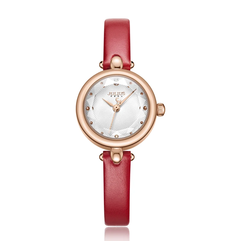 Julius Часы Арт кожаный ремешок для часов жемчужные часы для женщин высокое качество Япония кварт женские часы розовое золото тон час JA-1080