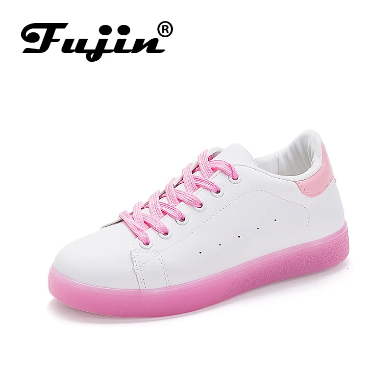 

Fujin Spring Jelly Bottom White Shoes Female Students Lace Shoes Flat Low Cut Color Sports Shoes