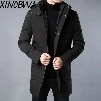 

2018 Europe Men's Winter High Street Fashion Coats Business Casual Hats And Long Cotton-Padded Jacket Parkas moletom masculino