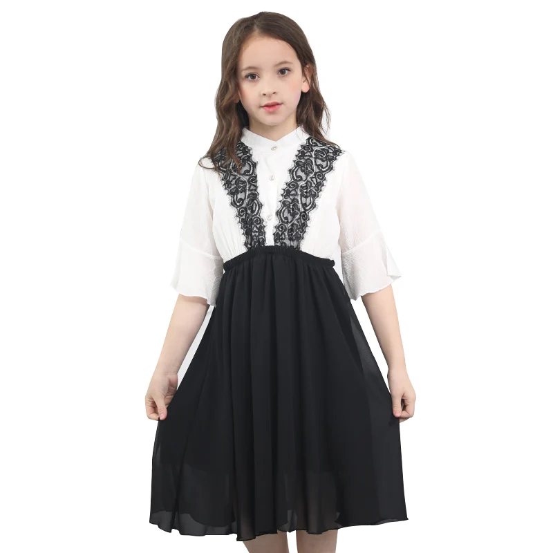 

Big girl Chiffon dress European and American Teen girls black loose dress girl school princess costume children's Clothing 5-16Y