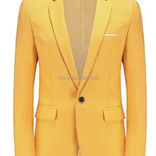 Желтые мужские Топы блейзер для выпускного бала зубчатый лацкан Повседневный стиль Slim Fit мужской костюм Один пиджак