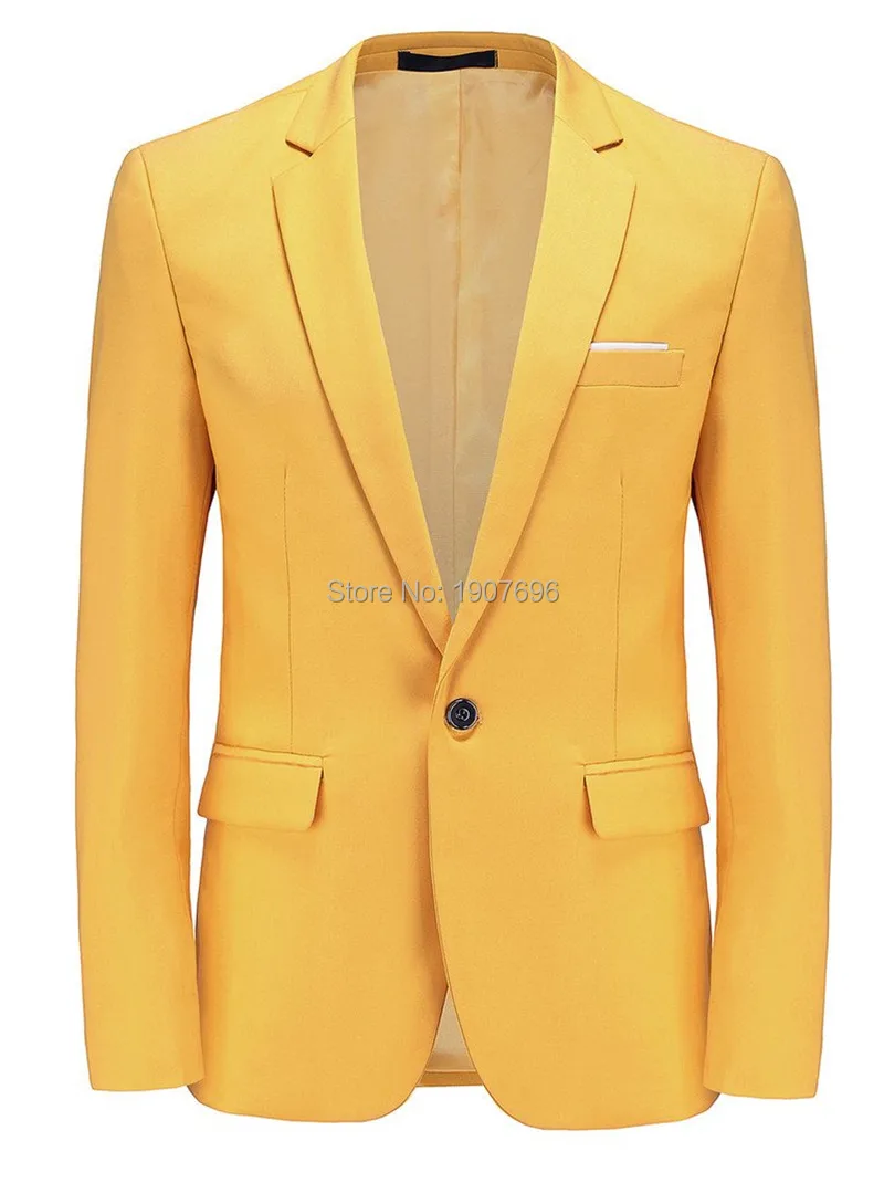 

Yellow Mens Tops Blazer for Prom Notched Lapel Casual Style Slim Fit Man Suit Single Jacket