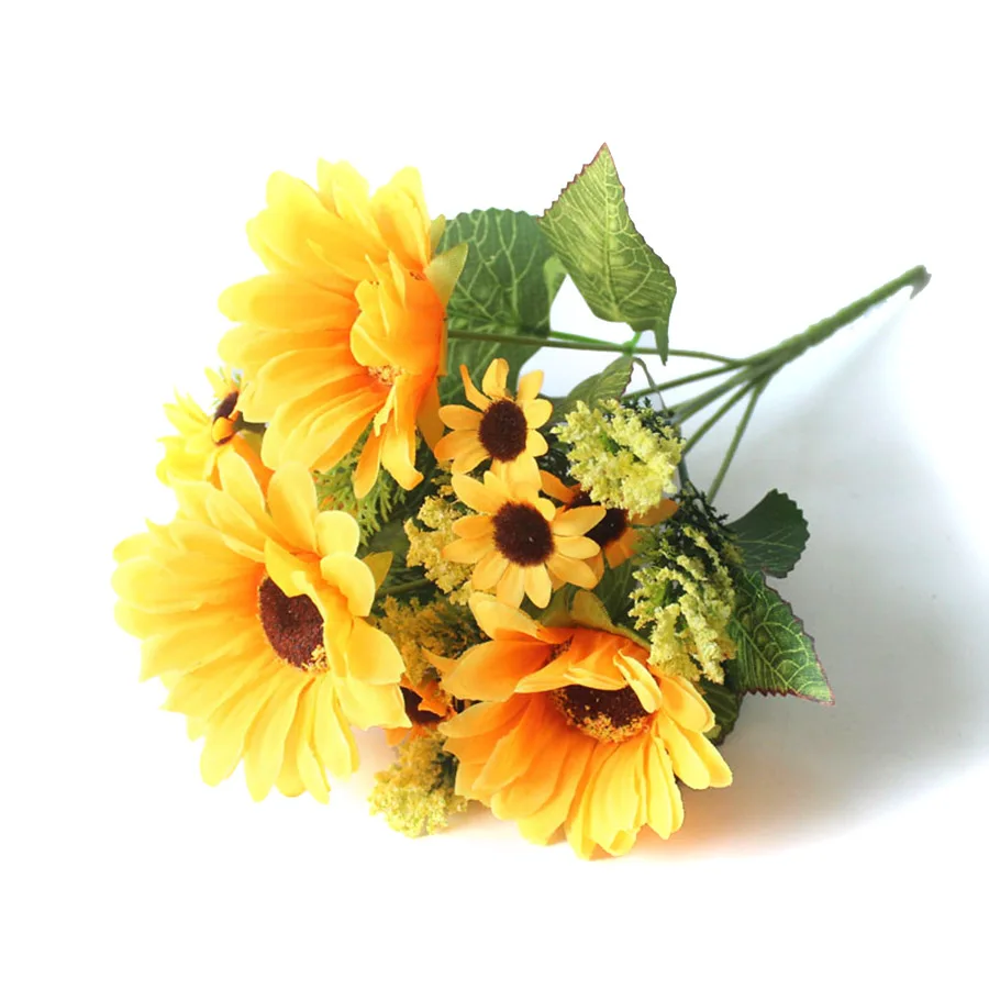 Искусственные шелковые цветы, Подсолнух для украшения дома, желтые большие искусственные тканевые цветы, свадебный букет, маленькие цветы, Декор