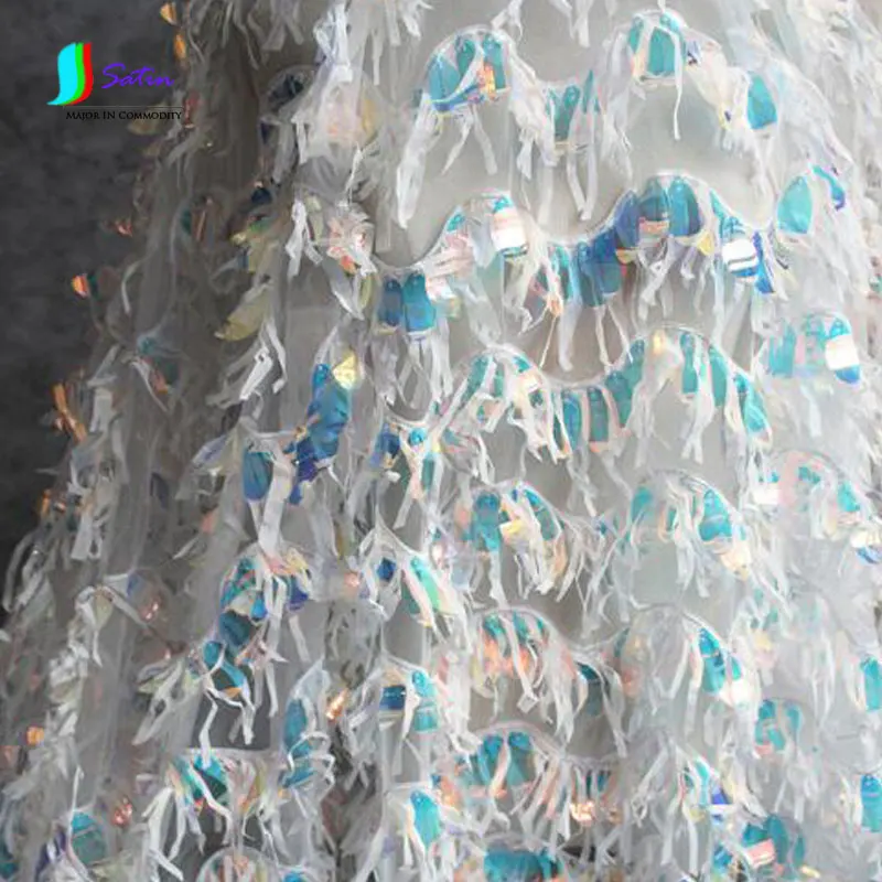 

Fashionable And High-end Wavy Colorful Embossed And Fringed mesh Embroidered With Magic Sequins DIY Fabric Dress A0007M
