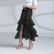 Новинка, модные шифоновые женские юбки с принтом, Женская обтягивающая юбка в стиле русалки, S-2XL юбки с разрезом, высокая талия