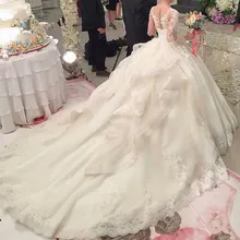 Люкс с длинным рукавом кружевные цветы суд Поезд Vestido de Noiva ком манга Princesa свадебное платье Винтаж для матери невесты платья