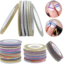 HOT 1mm 12 Cor Brilho Conjunto de Decorações Da Arte Do Prego Striping Linha Tape Etiqueta DIY Dicas Para Gel Unha Polonês strass Decorat