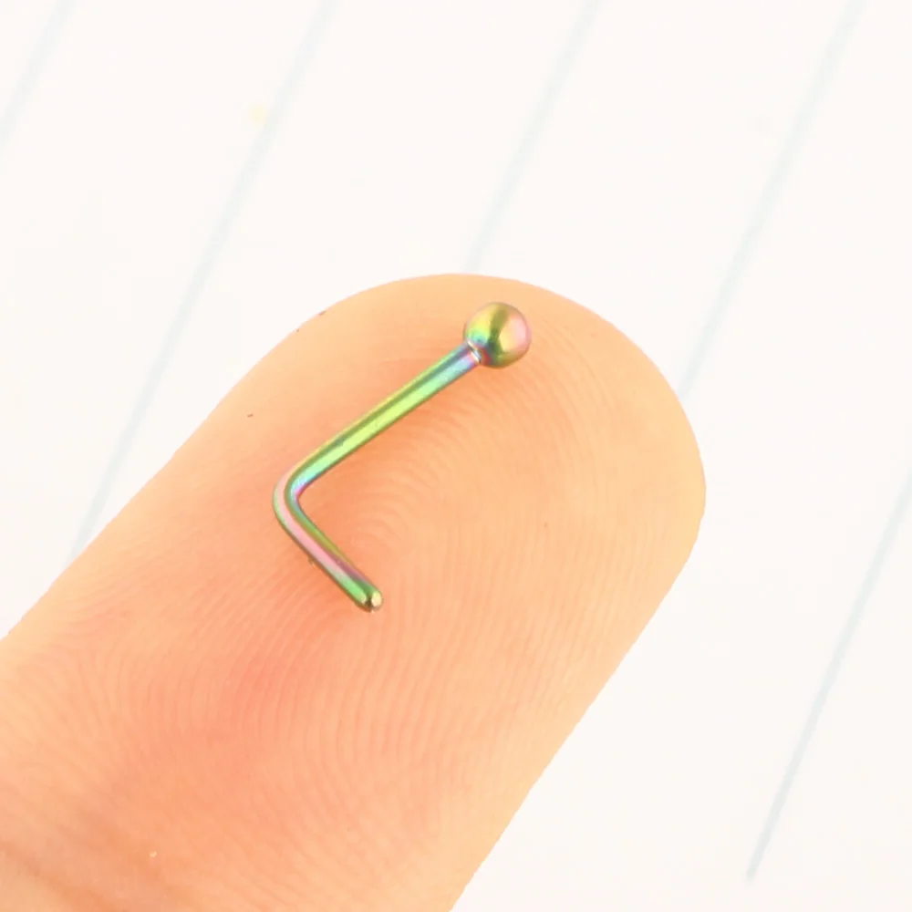 JUNLOWPY 20G Nose Studs Stainless Steel Nose Rings Set Round Ball Stud L Shaped Piercing for Women Men Body Jewelry 100/200pcs