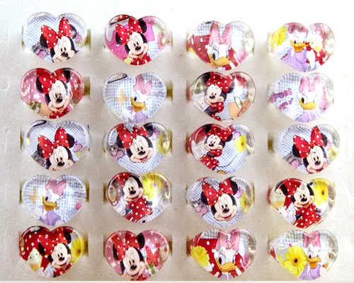 

50pc/lot Disny Mickey Minnie Acrylic Crystal Heart-shaped Kids Finger Rings Party Costume Birthday Party Favor Take-home Gift