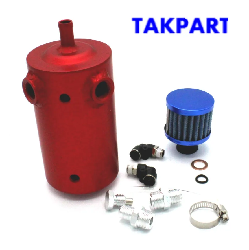 TAKPART 0.5L Oil Catch Tank Can Reservoir Breather 500ml Filter Alloy Car Racing Engine - Цвет: Красный
