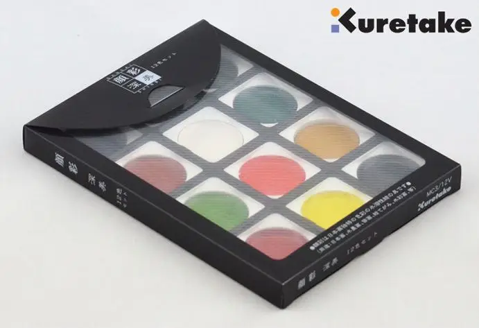 ZIG Kuretake Solid Watercolor Paint Set 12 Colors 24 Colors Paints Brushes Post Cards Ink Stick Ink-Stone Japan