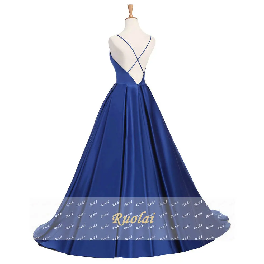 Royal Blue Sexy Satin Evening Dress 2019 Long A line Prom Dresses Evening Party Dresses Evening Gown Open Back Robe De Soiree Royal Blue Sexy Satin Evening Dress 2019 Long A line Prom Dresses Evening Party Dresses Evening Gown Open Back Robe De Soiree