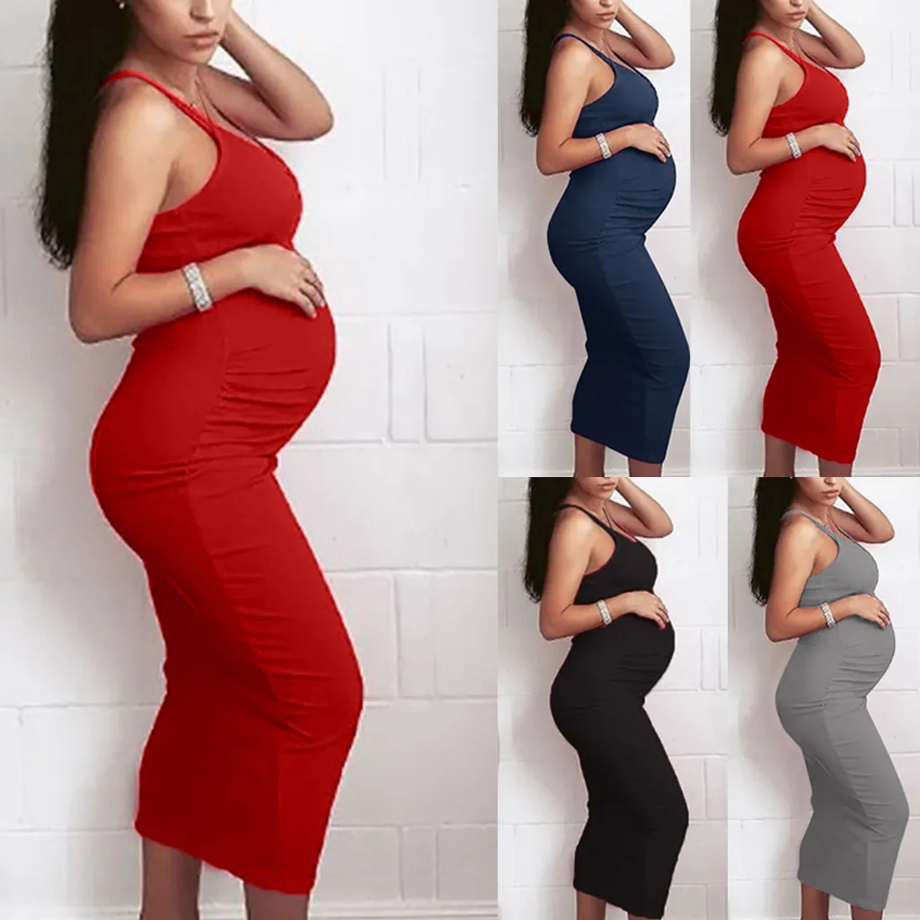 Женское платье для беременных на лето, без рукавов для мамы, Однотонный сарафан на лямках для беременных, твердый облегающий длинный сарафан для беременных