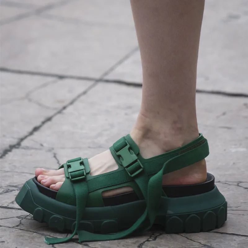 

Green Black White Buckles Women Sandals Platform Flats Women Open Toe Ankle Wrap Summer Sneaker For Womens New 2019
