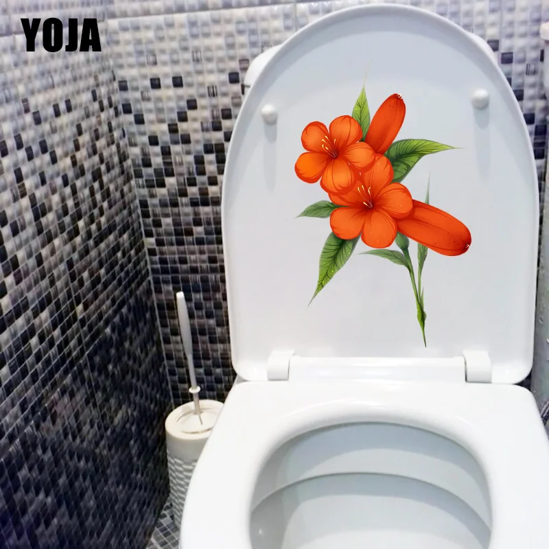 

YOJA 14.6X22.4CM Orange Flower Branch House Decoration Room Wall Stickers WC Toilet Decal T1-1882