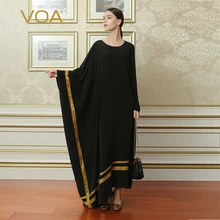 VOA, черное платье большого размера, асимметричное, шелковое, короткое, повседневное, женское, макси, длинное, мусульманское, абайя, арабское, исламское, Дубай, ALJ02001