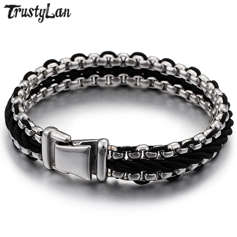 

TrustyLan New Weaven Wrap Bracelet Men Silver/Gold Color Stainless Steel Indian Jewelry Best Friend Friendship Mens Bracelets