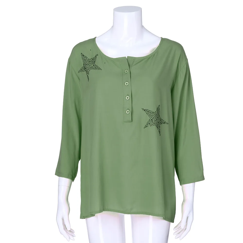 Женские блузки и топы, модная рубашка на пуговицах с пятиконечной звездой размера плюс, женская одежда с рукавом 3/4, женская рубашка
