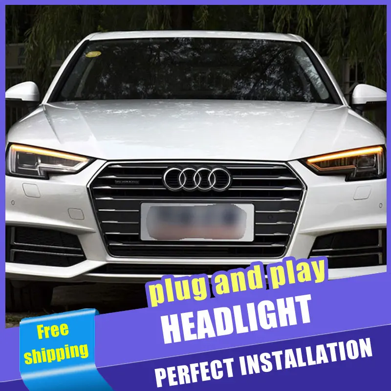2 шт. автомобиль Стиль светодиодный фары для автомобиля Audi A4 2016 2019 налобный фонарь