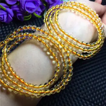 

Free Shipping 3Rows Natural lemon yellow crystal citrine Bracelet AAA 5mm