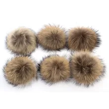 10 шт., 13, 15 см, помпоны из натурального меха енота, Большие меховые шарики для зимы, шапочки, аксессуары для шарфов, помпоны из натурального меха