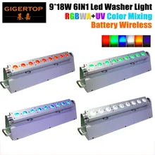 TIPTOP TP-WB09 4xlot 9*18 Вт RGBAW УФ 6in1 Батарея приведенный в действие Беспроводной светодиодный настенный светильник с новой уникальной технологией рассеивания, сцена, настенный выключатель света Bulit в вентилятор охлаждения