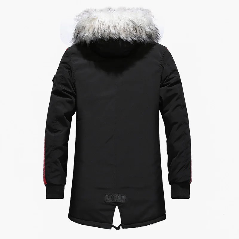 Высокое качество, Толстая Теплая мужская зимняя куртка, пальто с большим меховым капюшоном, уличный стиль, длинная Мужская парка, Повседневная тонкая мужская верхняя одежда