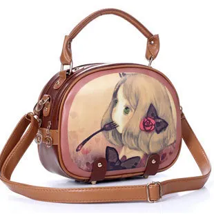 

The 2016 Vintage cartoon sweet girl cylinder portable Shoulder Satchel Bag PU bag wholesale