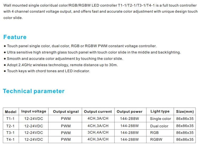 Новый RGB Strip контроллер настенный touch Стекло панель диммер контроллер T3-1 для DC12V-24V Светодиодные ленты контроллер RGB