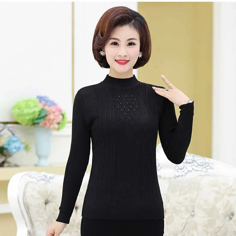 Среднего и пожилого женская половина вырезом свитер дикий свитер с длинным рукавом платье для матери джемпер PXOS18FY8210