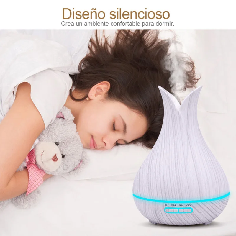 2019 New 400ML White Remote Control Ultrasonic Wood Grain Humidifier Aromatherapy Aroma Essential Oil Diffuser for Home Bebe