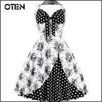IHOT-Vintage-Halter-Dress-Bowknot-floral-printed-1950s-Rockabilly-Audrey-Garden-Picnic-Retro-Swing-Tea-Party
