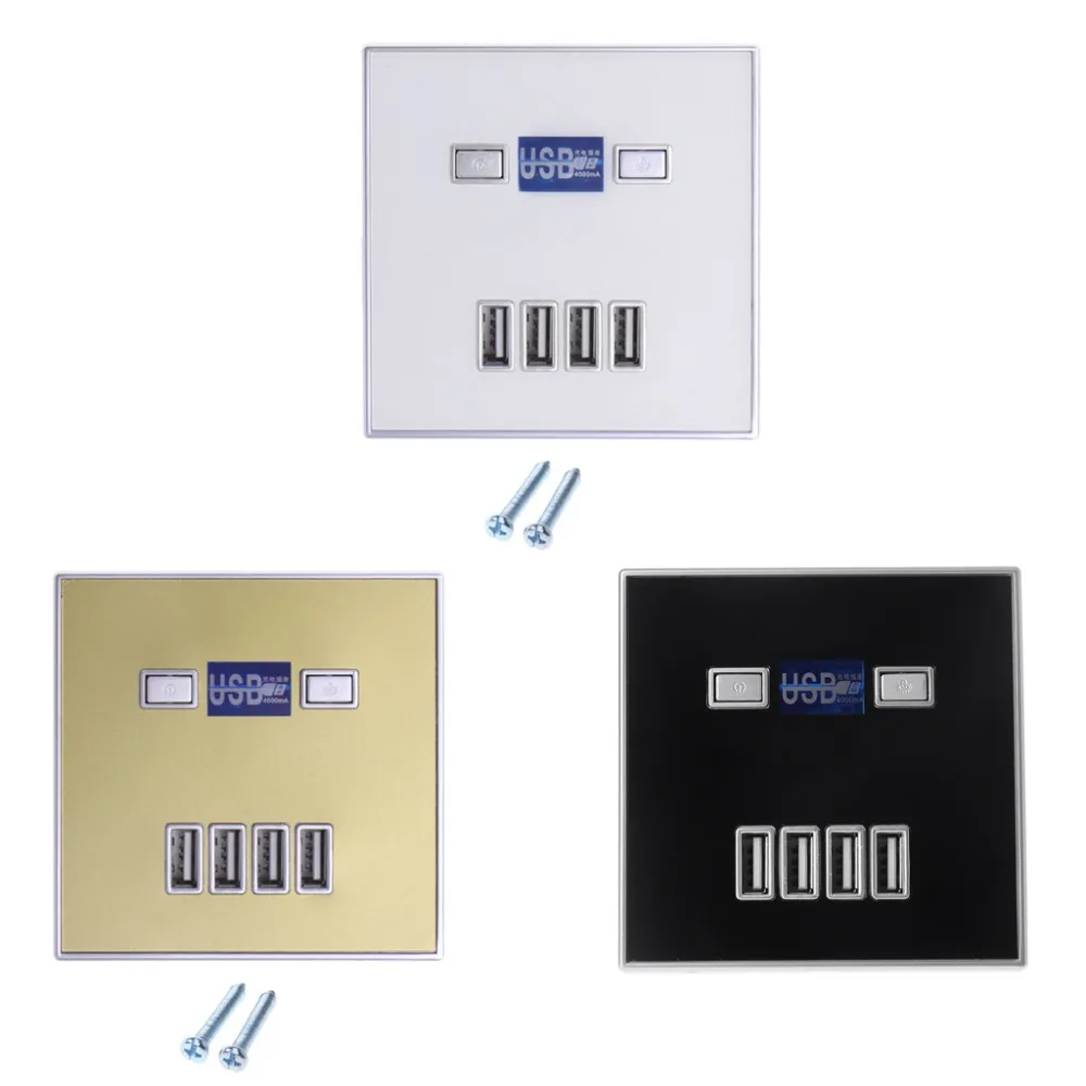

220V 4A 86 Type 4 USB Ports WallPower Socket Adapter Charger Panel Quick Charge Electrical Outlet 3 Colors