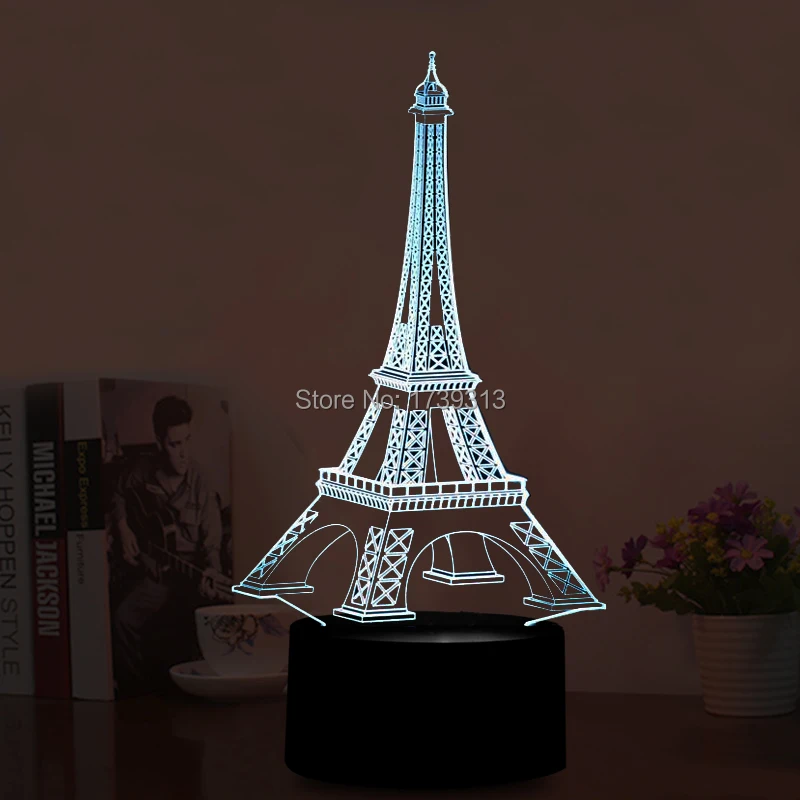 3D LED Illusion USB Lights LED Eiffel Tower Table Lamp with Colorful