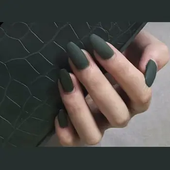 

New vintage matte green pure color false nails Bride decorated full nail tips lady middle-long size ballet shape fake nails