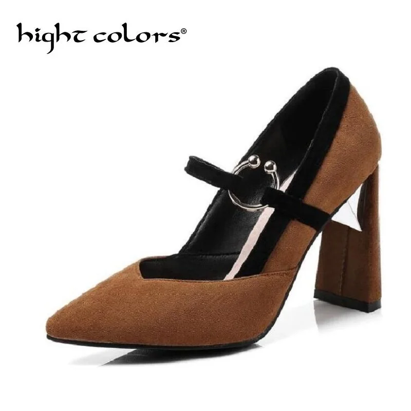 

Female Zapatos Mujer Chunky High Heels Ladies Pointed Toe Pumps Women Shoes Woman Party Ankle Strap Summer Sandals Brown Yellow