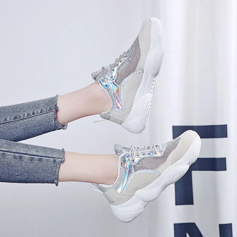 Сетки Snakers печати для женщин Коренастый спортивная обувь мода на плоской платформе женские кроссовки, обувь женщина папа обувь