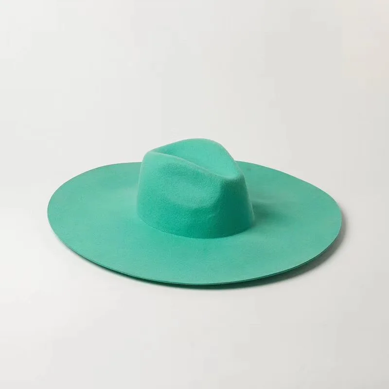 01908-HH8157 специальная зеленая шерстяная однотонная Шляпа Fedora для мужчин и женщин для отдыха Панама джазовая, шляпа