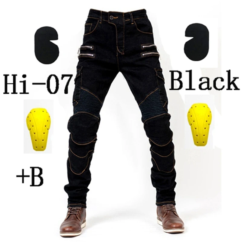 Новинка хаки/черный/синий мотоциклетные брюки мужские мото джинсы на молнии защитное снаряжение мотоциклетные Брюки Штаны для мотокросса мото брюки - Цвет: Hi-07 Blck B