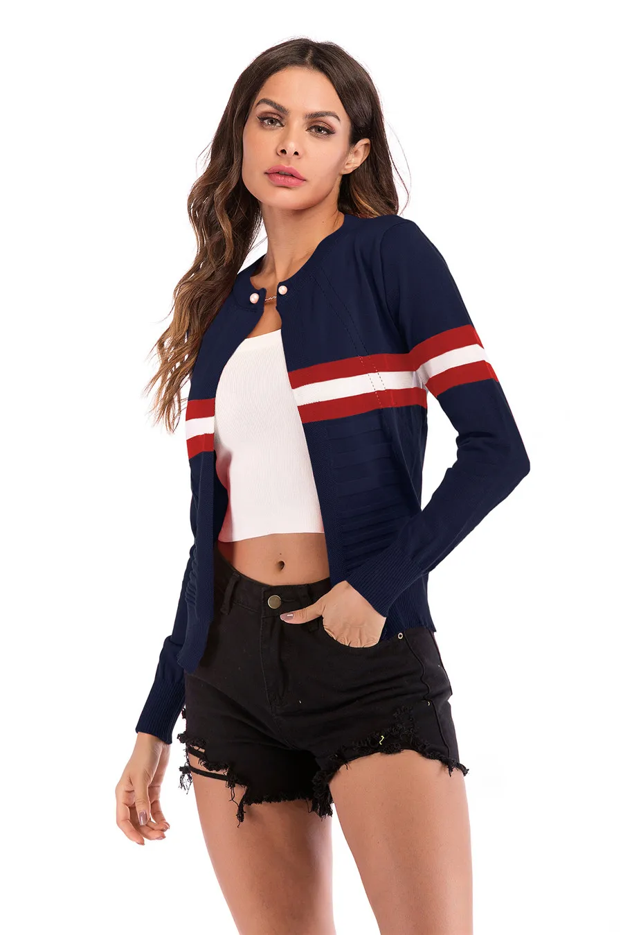 Gladiolus Striped Autumn Sweater Women 2018 Long Sleeve Beading Button Slim Knitted Cardigan Sweater Women Jumpers Ladies Coats (14)