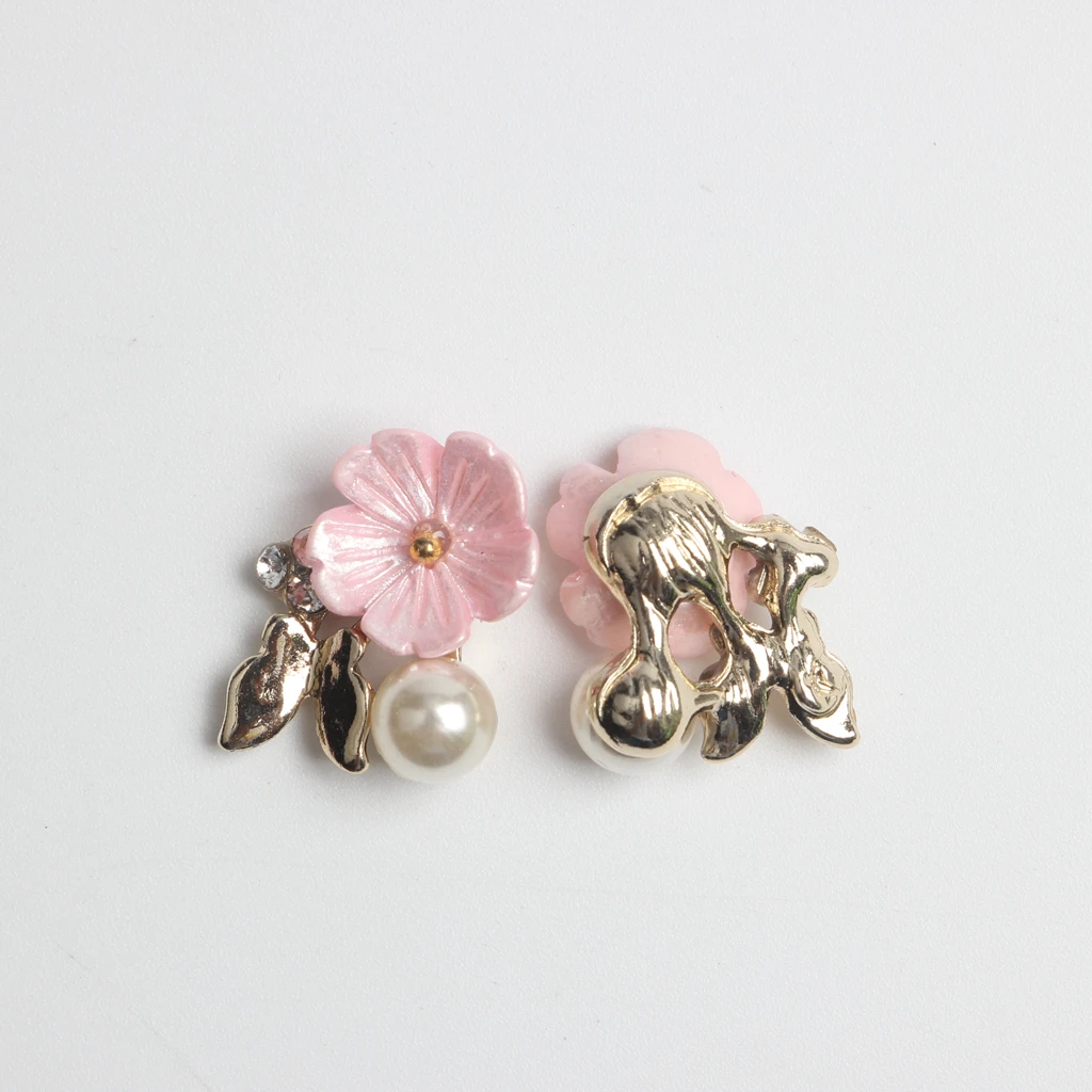 10pcs Gold Plated Flower Buttons Flatback Pearl Embellishment for Handmade Flower Wedding Decoration DIY Headbands Hair Bows