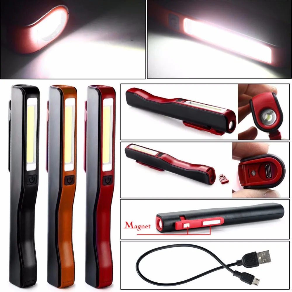 Portable COB LED Pen work Light Magnet USB Rechargeable Work Torch Flashlight FT